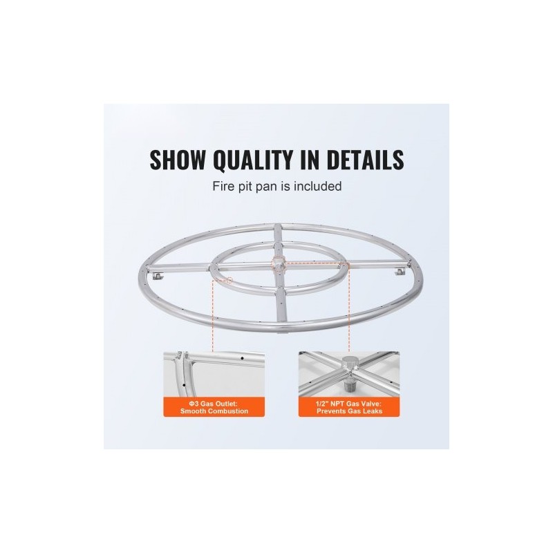 Pyöreä upotettava tulipesäallas 24 tuumaa 304 ruostumatonta terästä propaanille ja maakaasulle