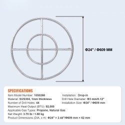 Pyöreä upotettava tulipesäallas 24 tuumaa 304 ruostumatonta terästä propaanille ja maakaasulle