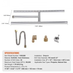 Upotettava H-muotoinen tulipesän poltinruukku SUS304 6×18 propaani ja maakaasu sisä- ja ulkokäyttöön