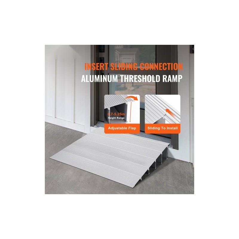 Kynnysramppi alumiininen 12,7 cm korkea 362,8 kg kantavuus modulaarinen säädettävä pyörätuoleille