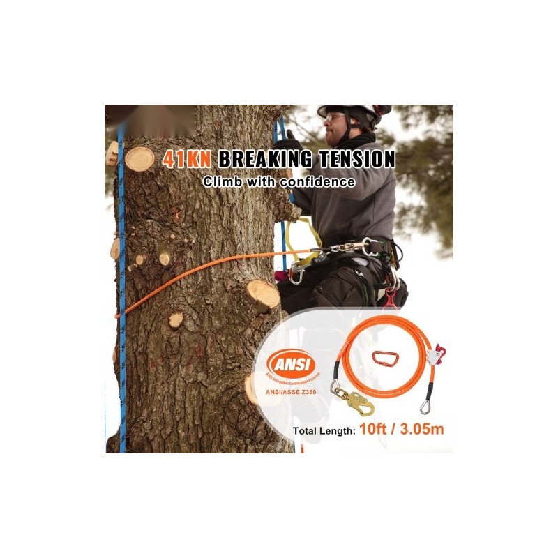 Flipline polyesteripäällysteinen terässydämellinen 16 mm 3 m alumiinikarabiinilla puuhun kiipeilyyn