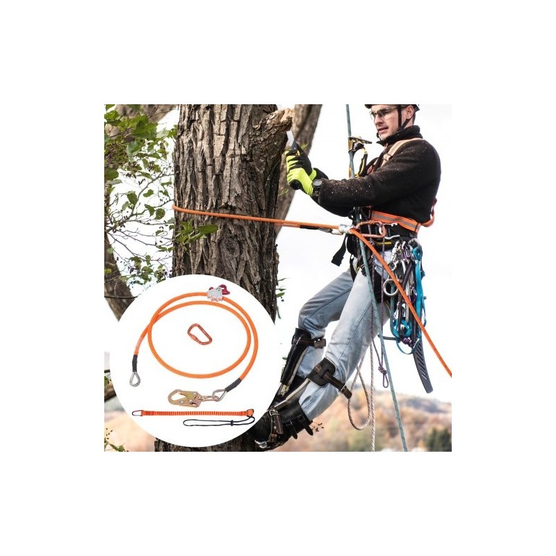 Teräsytiminen arboristiköysi 16 mm 2,44 m puunhoitoon alumiinikarabiinilla työkaluvarmistimella