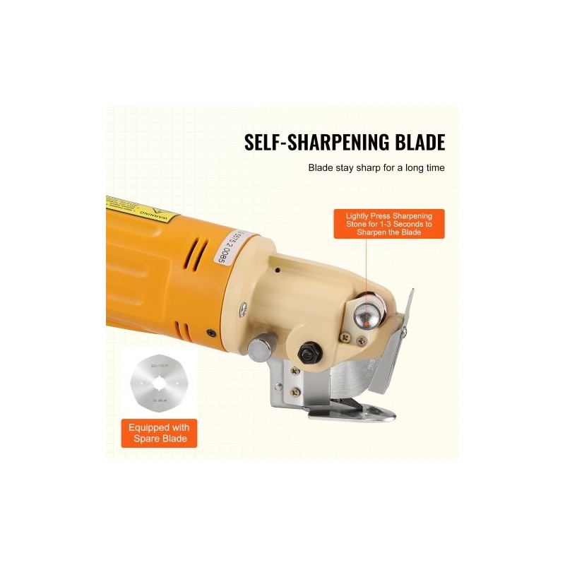 Sähköinen käsikäyttöinen kangasleikkuri 170 W 70 mm seosteräterä 25 mm leikkuupaksuus