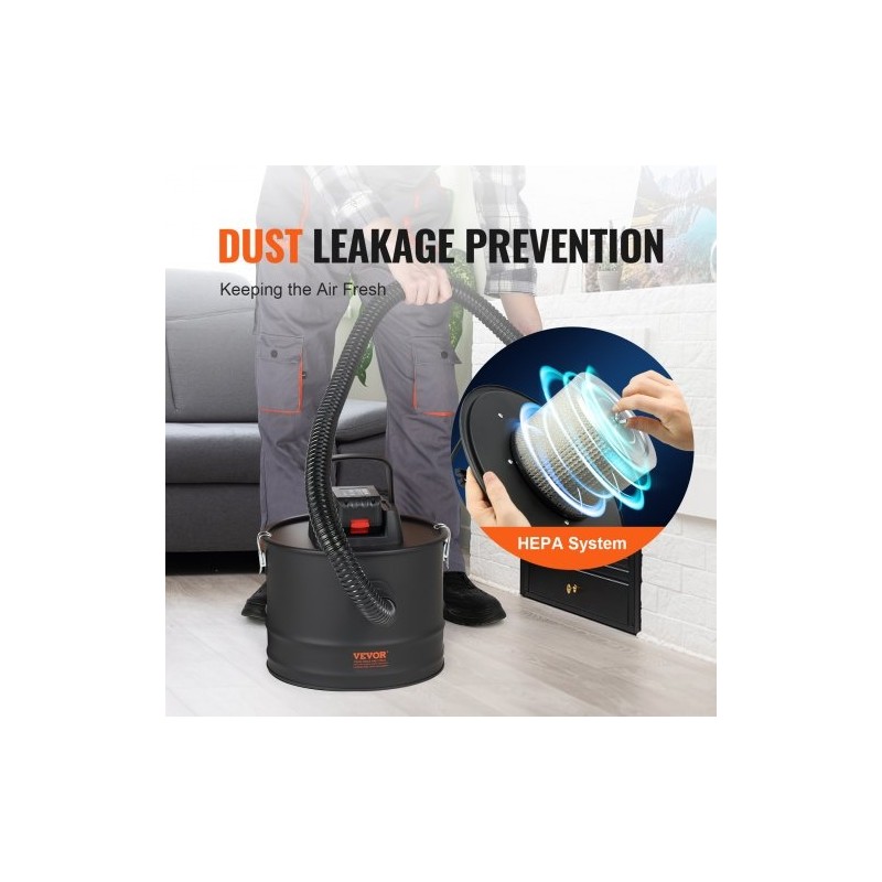 Sähköinen tuhkaimuri 15 l säiliö 10 kPa imuteho HEPA-suodatin lämpöä kestävä metalliletku