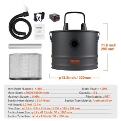 Sähköinen tuhkaimuri 15 l säiliö 10 kPa imuteho HEPA-suodatin lämpöä kestävä metalliletku
