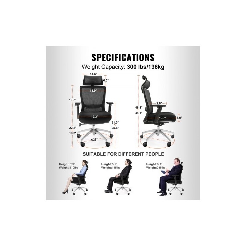 Ergonominen toimistotuoli liukuvalla istuimella verkkokankaalla säädettävällä niskatuella ja 35 mm lannerangan tuella