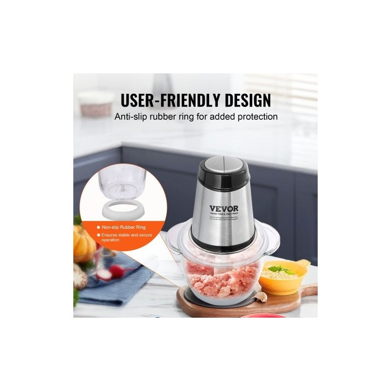 Sähköinen silppuri lasikulho 1,2 l 400 W kaksinopeuksinen nelisiipinen terä