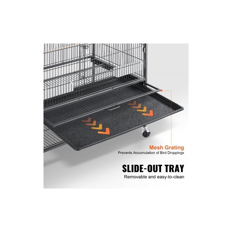 Hiiliteräksinen lintuhäkki 132 cm korkea 2–3 linnulle lukittavilla pyörillä