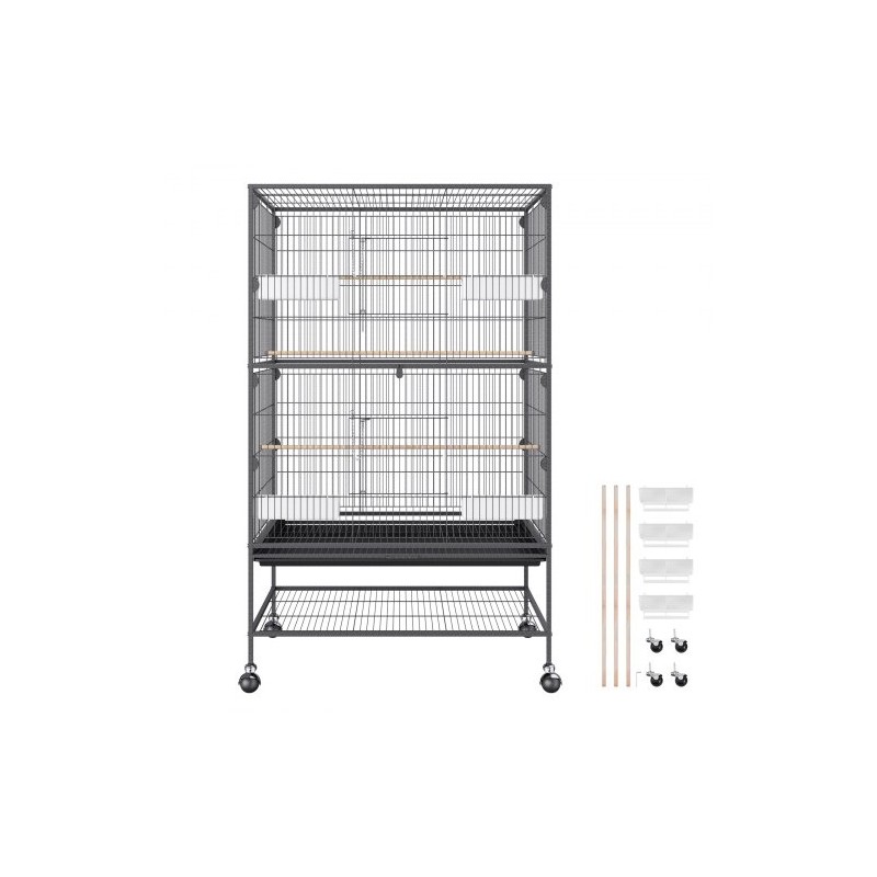 Hiiliteräksinen lintuhäkki 132 cm korkea 2–3 linnulle lukittavilla pyörillä