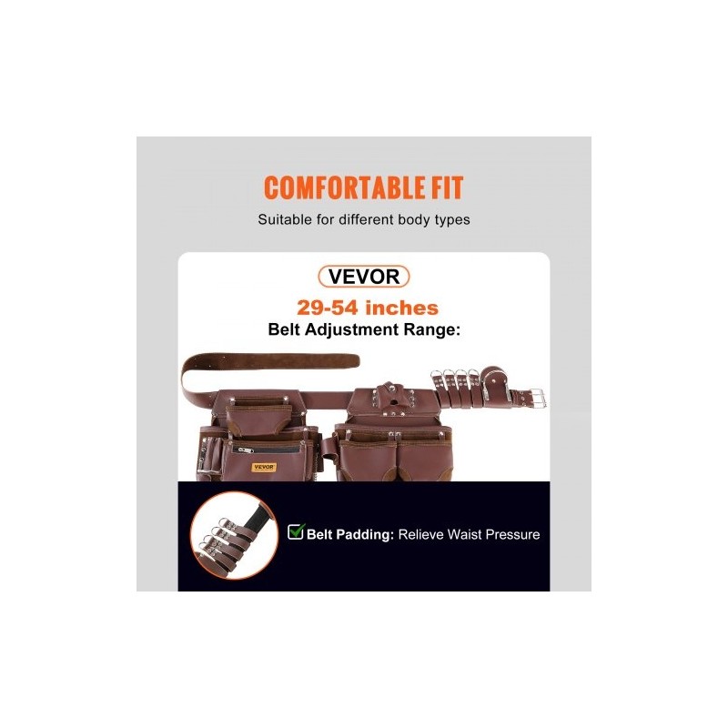 Työkaluvyö PU-materiaalinen 22 taskua irrotettavat taskut säädettävä vyötärönympärys 73–137 cm ruskea