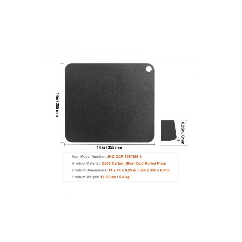 Pizzateräslevy 355 x 355 x 6 mm esimaustettu hiiliteräs uuniin ja grilliin