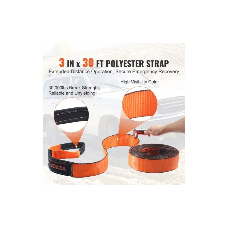 Talteenottosarja maastoajoneuvoille polyesterinen 7,6x914,4cm 13608kg 2 D-lenkkisakkelia 20000kg säilytyslaukku