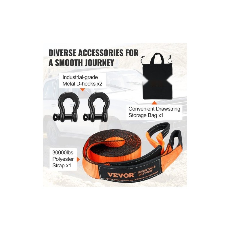 Talteenottosarja maastoajoneuvoille polyesterinen 7,6x914,4cm 13608kg 2 D-lenkkisakkelia 20000kg säilytyslaukku