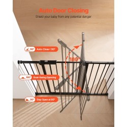 Turvaportti säädettävä leveys 65–122 cm korkeus 91 cm musta yhdellä kädellä avattava