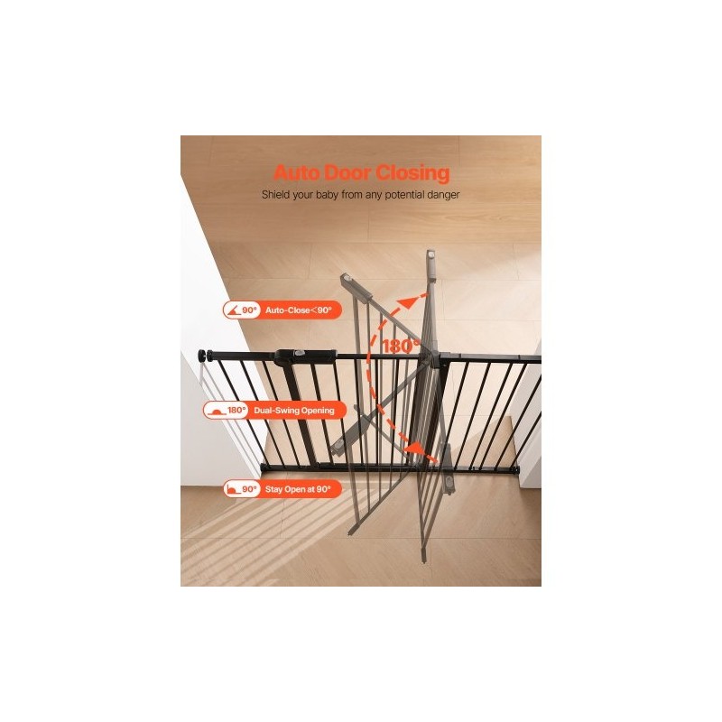 Turvaportti säädettävä leveys 65–122 cm korkeus 91 cm musta yhdellä kädellä avattava