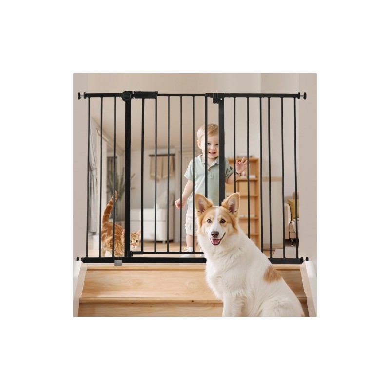 Turvaportti säädettävä leveys 65–122 cm korkeus 91 cm musta yhdellä kädellä avattava