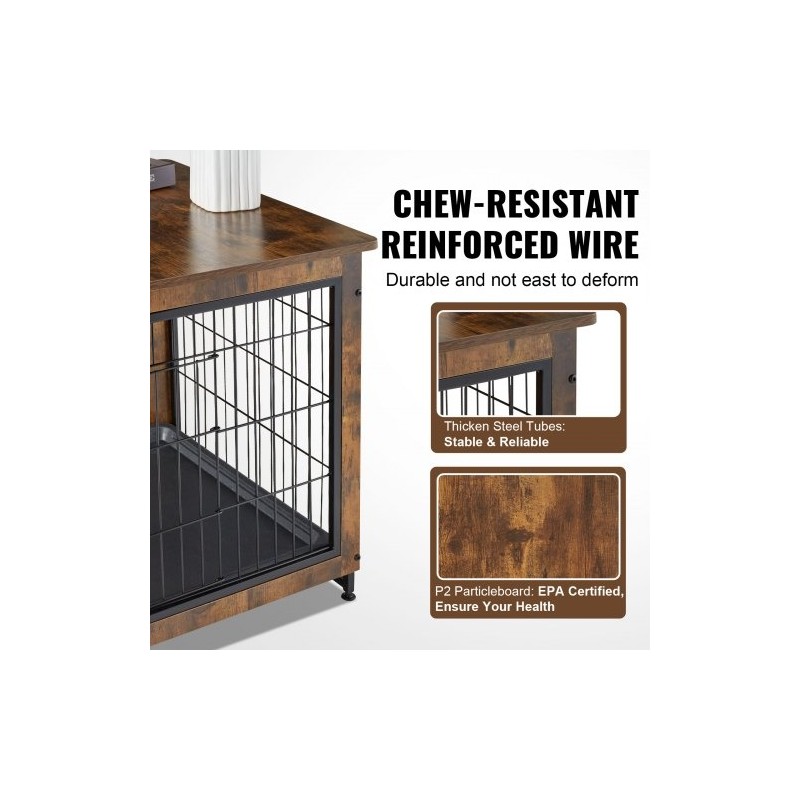 Koirankoppi P2-luokan lastulevystä sisäkäyttöön kahdella ovella irrotettavalla tarjottimella ruskea