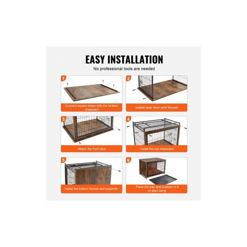 Koirankoppi P2-luokan lastulevystä sisäkäyttöön kahdella ovella irrotettavalla tarjottimella ruskea