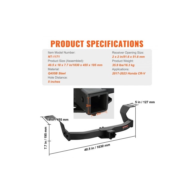 Vetokoukku luokka 3 Q455B-teräsputkirunko 2 tuuman vastaanotin Honda CR-V
