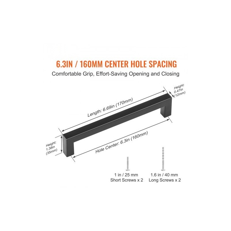 Kaapin vetimet ruostumatonta terästä 160 mm keskireikäväli 10 kappaletta mattamusta