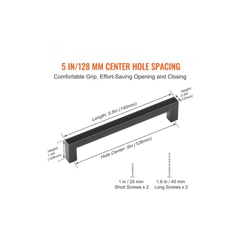 Kaapinvedin ruostumatonta terästä 128 mm reikaväli 10 kpl mattamusta ohut neliömäinen