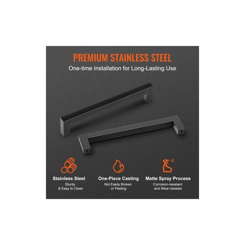 Kaapinvetimet ruostumaton teräs keskeltä keskelle 160 mm 30 kpl mattamusta ohut neliömäinen