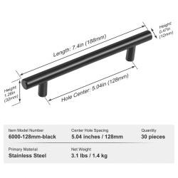 Kaapinvedin ruostumattomasta teräksestä 128 mm keskietäisyys mattamusta 30 kpl keittiöön
