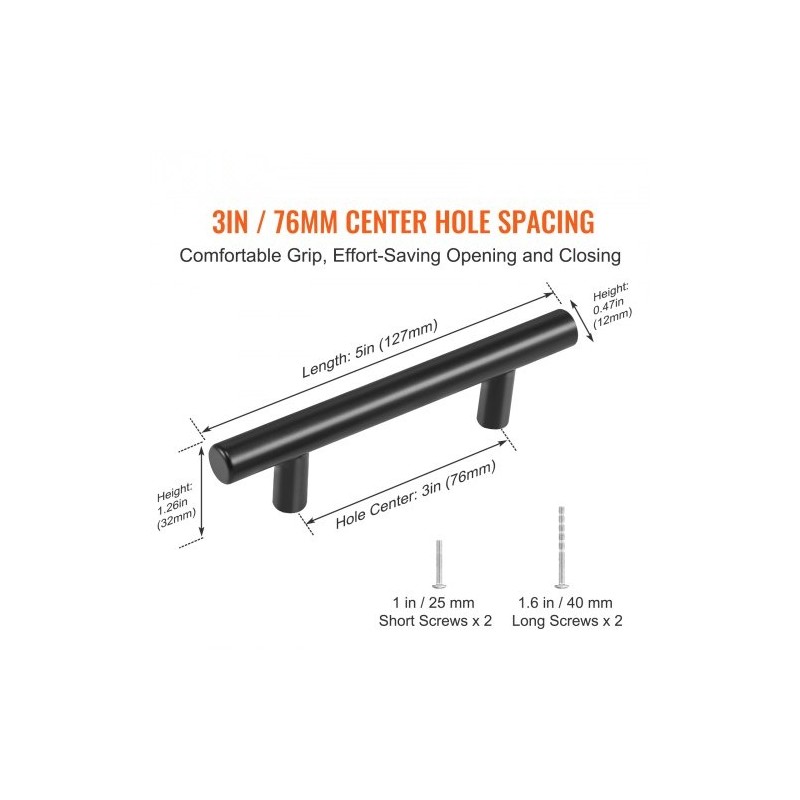 Kaapinvetimet ruostumattomasta teräksestä 76 mm keskeltä keskelle 30 kpl mattamusta