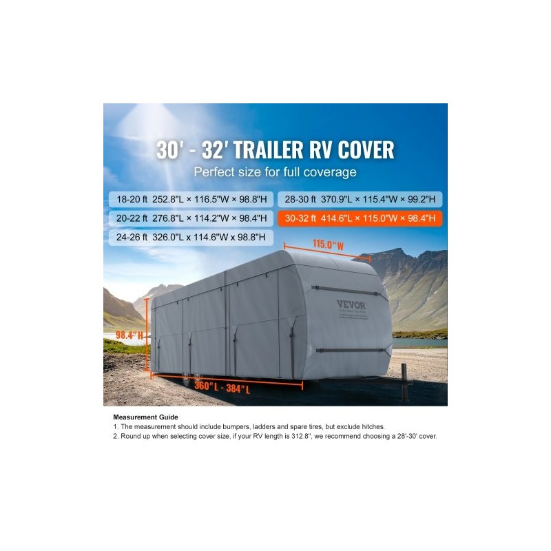 Matkailuauton suojapeite kuitukangas 9,1–9,8 m vesitiivis UV-suojattu 4-kerroksinen yläosa