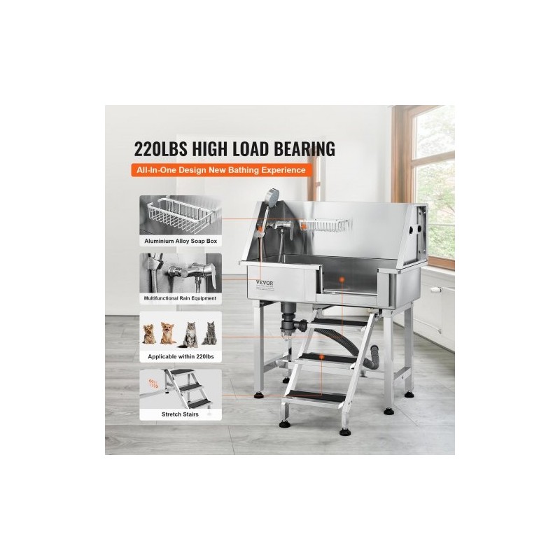 Koiran kylpyallas 304-ruostumattomasta teräksestä 864 mm sähkösäädettävä kantavuus 100 kg