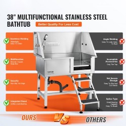 Koiran pesuallas ruostumaton teräs 96,5 cm rampilla liukumaton ritiläpohja 100 kg kantavuus