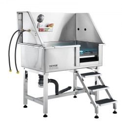 Koiran pesuallas ruostumaton teräs 96,5 cm rampilla liukumaton ritiläpohja 100 kg kantavuus