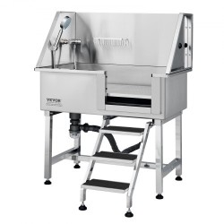 Koiran pesuallas ruostumaton teräs 96,5 cm rampilla liukumaton ritiläpohja 100 kg kantavuus