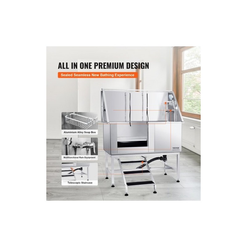 Koirankylpyallas sähköisesti säädettävä 304 ruostumaton teräs 1270 mm 150 kg vasen ovi