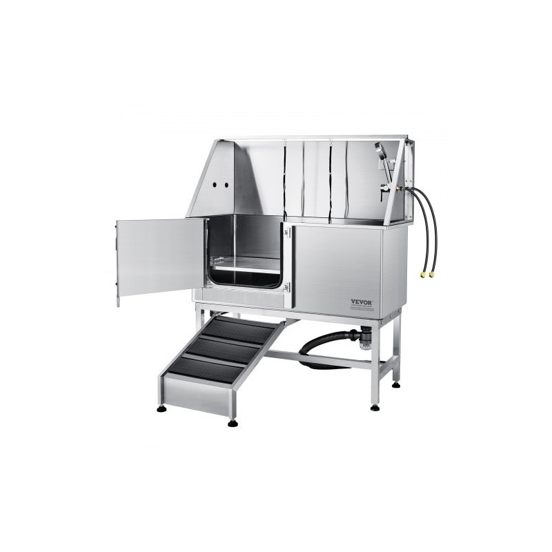 Lemmikkien kylpyallas ruostumattomasta teräksestä rampilla saippualokerolla hanalla ja lisävarusteilla