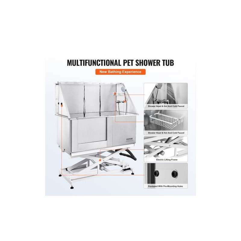 Koiran pesuallas ruostumaton teräs 1270 mm sähkökorkeussäädettävä 150 kg vasen ovi