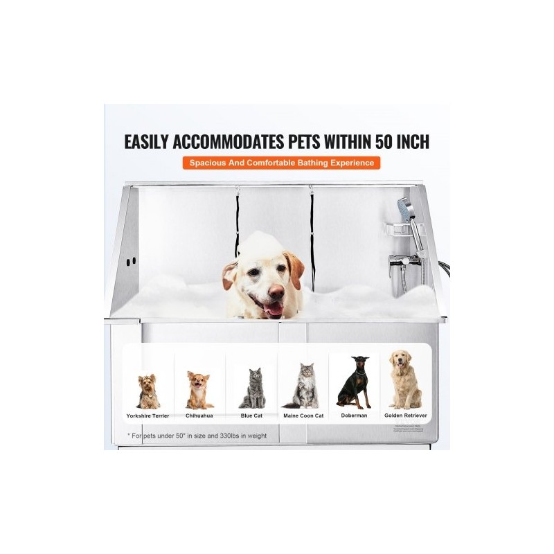 Koiran pesuallas ruostumaton teräs 1270 mm sähkökorkeussäädettävä 150 kg vasen ovi