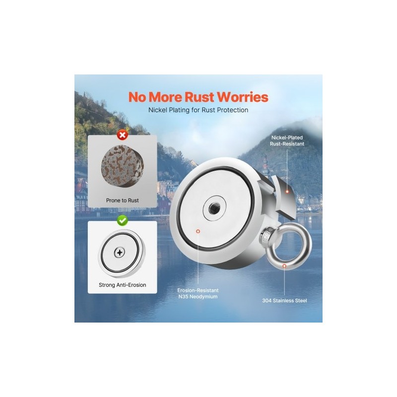 Magneettikalastuspakkaus N35-neodyymimagneetti 454 kg vetovoima kaksipuolinen sisältää köyden haavin käsineet ja silmukkapultin