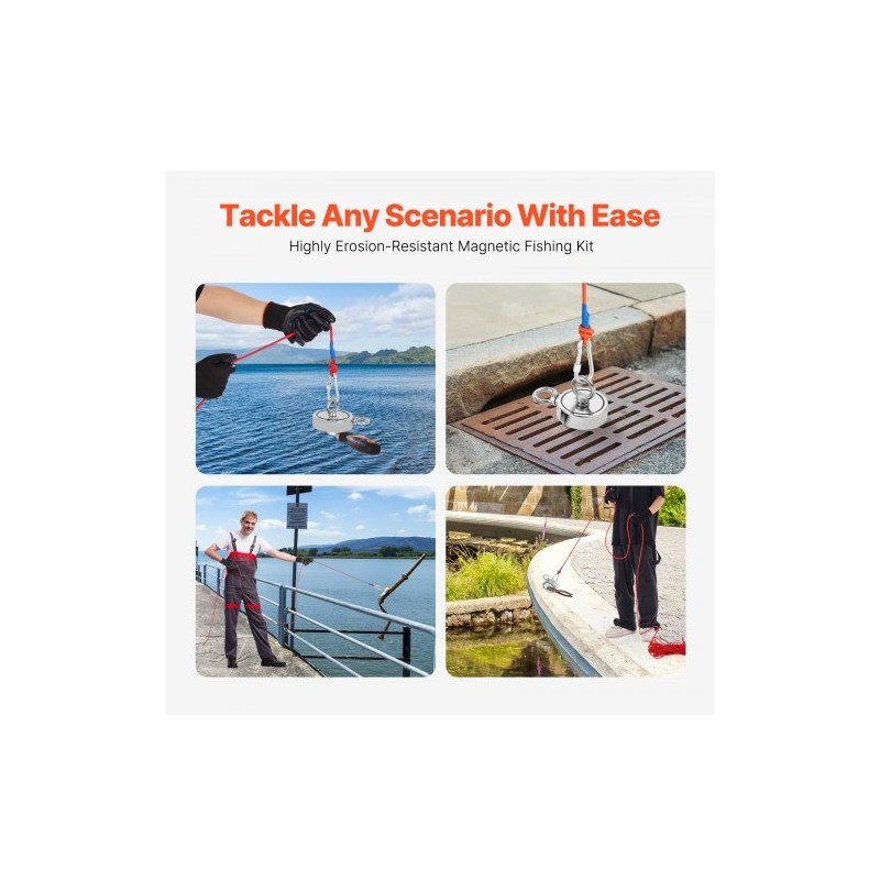 Magneettikalastuspakkaus N35-neodyymimagneetti 454 kg vetovoima kaksipuolinen sisältää köyden haavin käsineet ja silmukkapultin