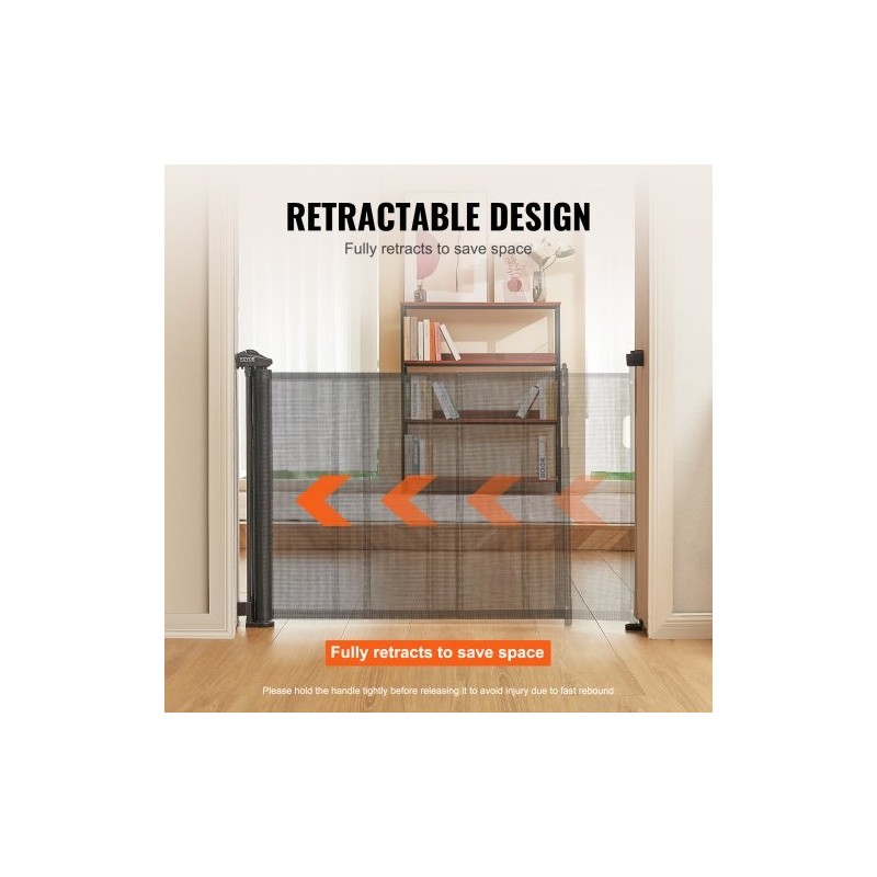 Verkollinen sisäänvedettävä turvaportti 86,9cm korkea 195,1cm leveä musta lapsille ja lemmikeille