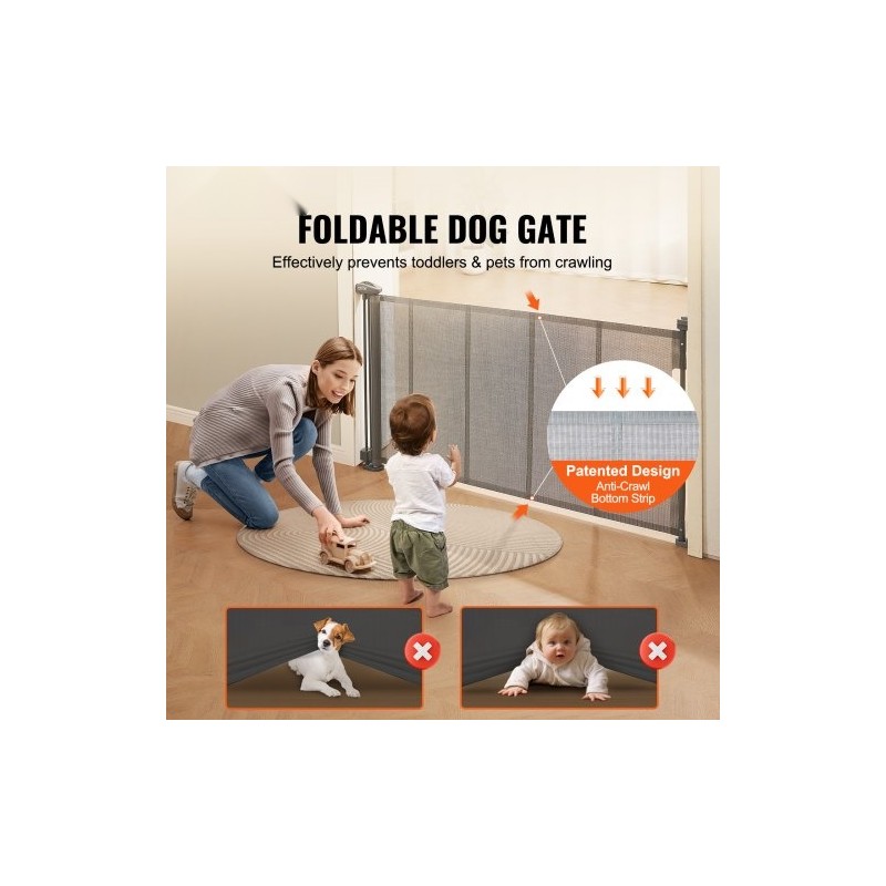 Vedettävä verkkoinen turvaportti korkeus 86,9 cm leveys jopa 152,4 cm harmaa sisäkäyttöön