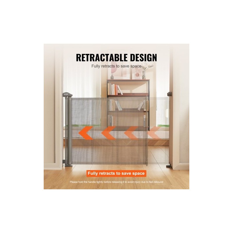 Vedettävä verkkoinen turvaportti korkeus 86,9 cm leveys jopa 152,4 cm harmaa sisäkäyttöön