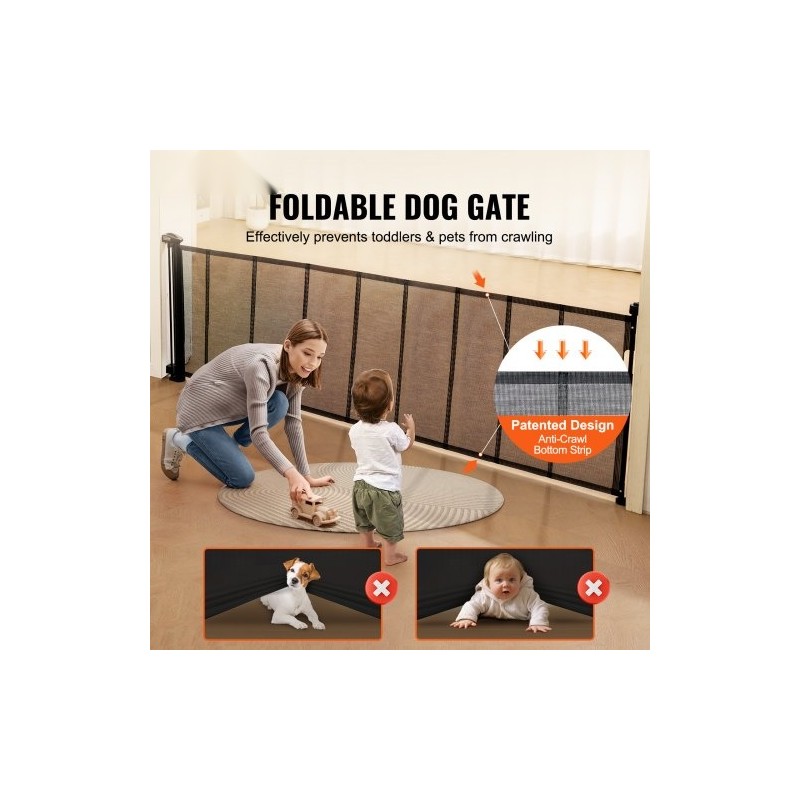 Rullautuva verkkoportti korkeus 87 cm ulottuu 295 cm musta lapsille ja lemmikeille