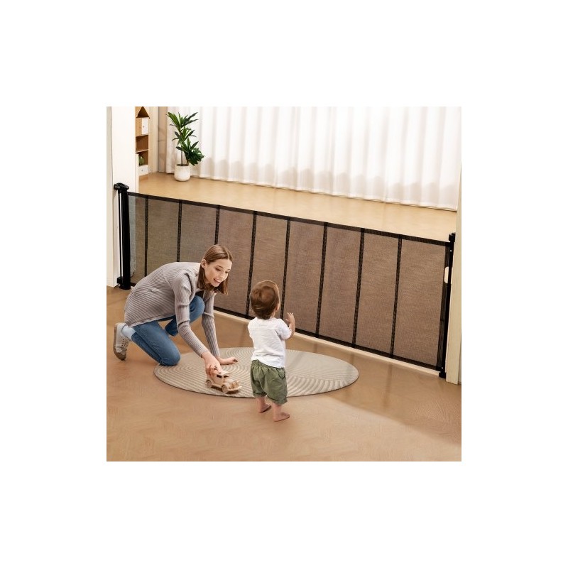 Rullautuva verkkoportti korkeus 87 cm ulottuu 295 cm musta lapsille ja lemmikeille