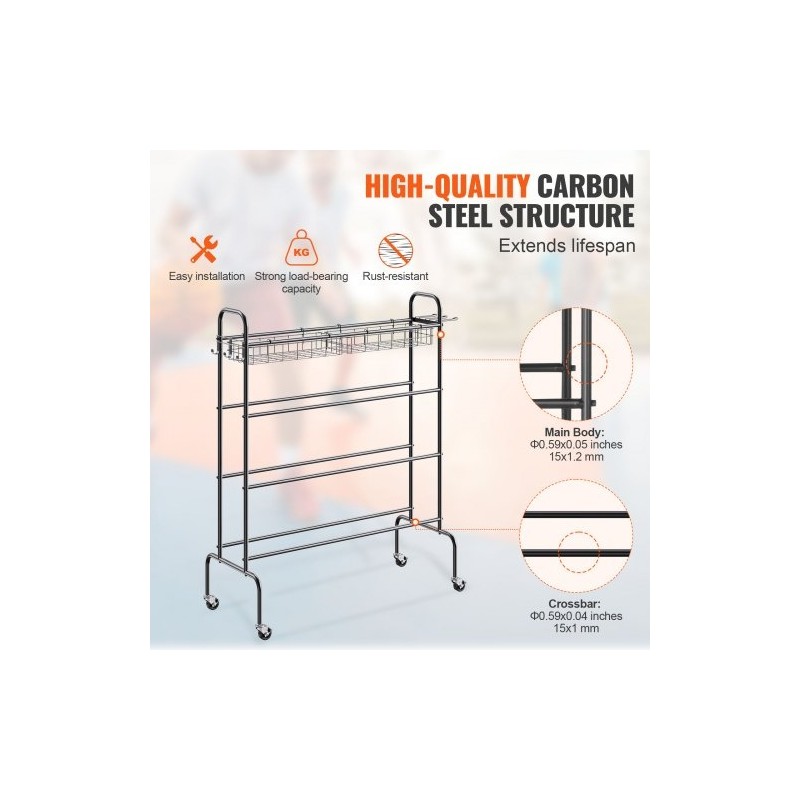 Pallo- ja urheiluvälineteline neljä tasoa hiiliteräs pyörillä irrotettavat korit