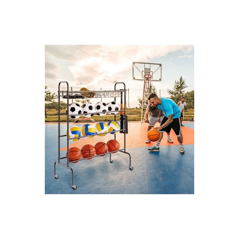 Pallo- ja urheiluvälineteline neljä tasoa hiiliteräs pyörillä irrotettavat korit