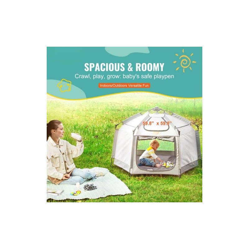 Leikkikehä lasikuiturunko 152 x 152 cm kevyt kokoontaitettava 3 aurinkosuojaa UPF50+