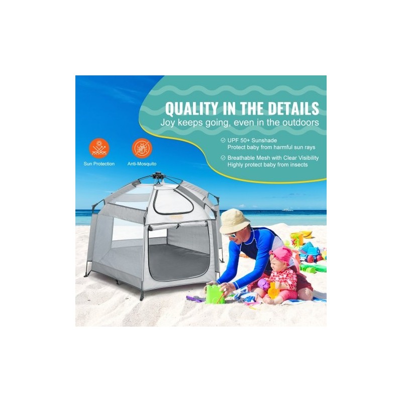 Leikkikehä lasikuiturunko 152 x 152 cm kevyt kokoontaitettava 3 aurinkosuojaa UPF50+