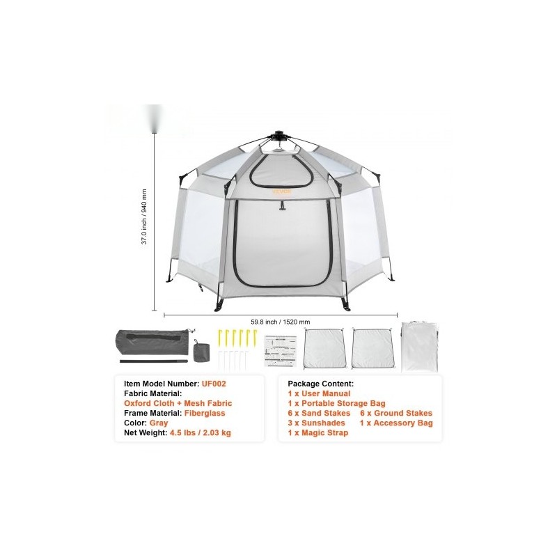 Leikkikehä lasikuiturunko 152 x 152 cm kevyt kokoontaitettava 3 aurinkosuojaa UPF50+