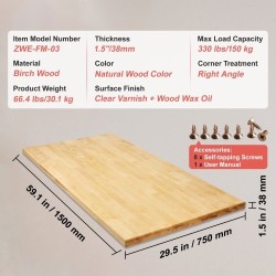 Pöytätaso vaahterapuu 1500×750 mm 38 mm kantavuus 150 kg